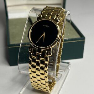 Gucci 3400M Gold Plated Black Museum Dial 31mm Unisex Watch w/ Box & Papers